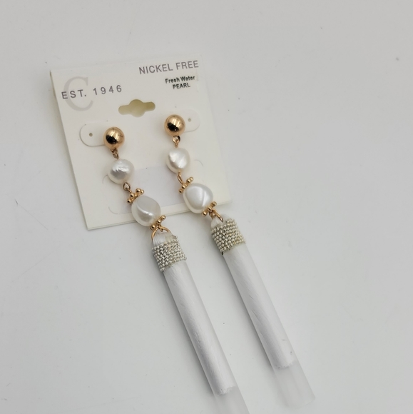 Fresh water pearl white tassel earrings nickel free - Picture 2 of 4